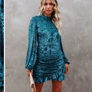 VICI Velvet Ruched Teal Dress